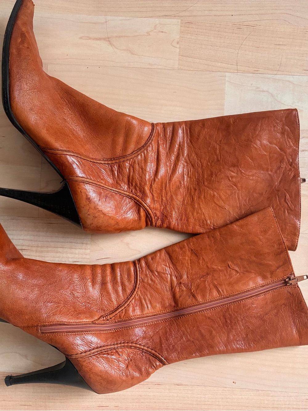 Kenneth Cole Rust Brown Leather Mid-Calf Heeled Boots